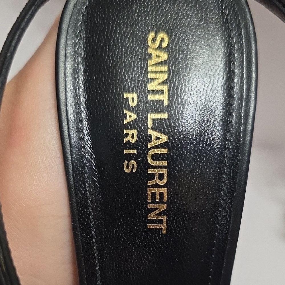 Yves Saint Laurent Cassandra Black Heels with Gold Logo - Picture 2 of 4